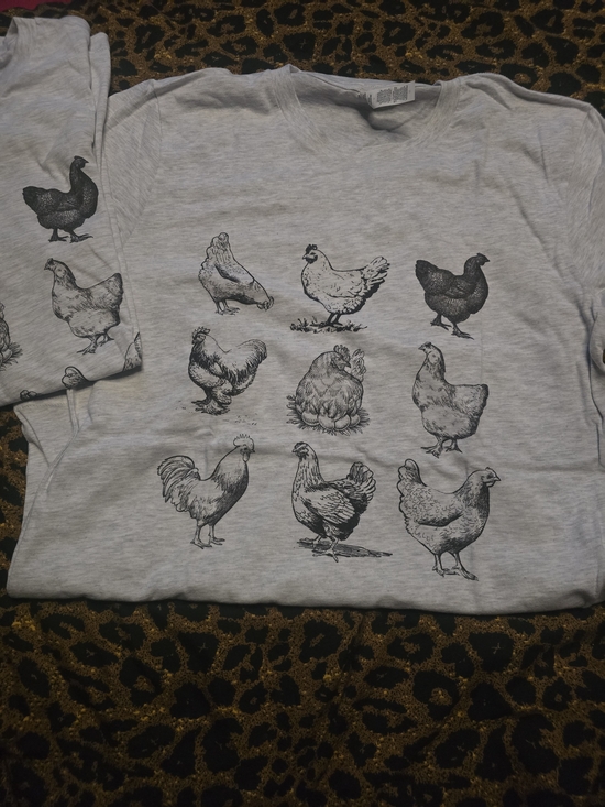 Velvet Riot Tops - Women's Light Gray Short Sleeve Tee with Chicken Illustration